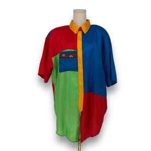 Vintage 1990s David Alan California Colorblock Oversized Parachute Shirt, Sz XL